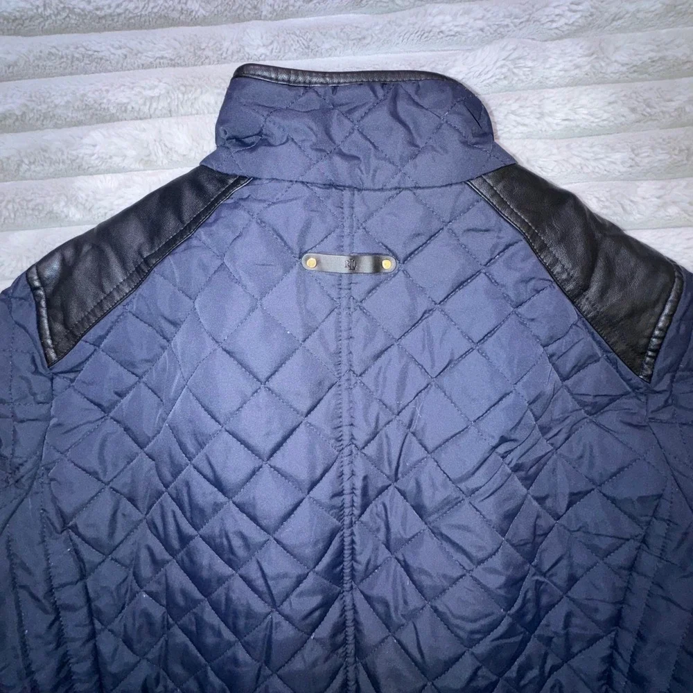 Ralph Lauren LRL Women L‎ Quilted Jacket Navy Barn Coat Equestrian Faux Leather